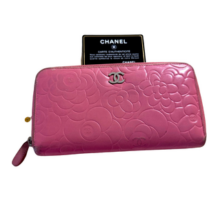 CHANEL Camellia Pink long zip wallet COA with Hologram intact card